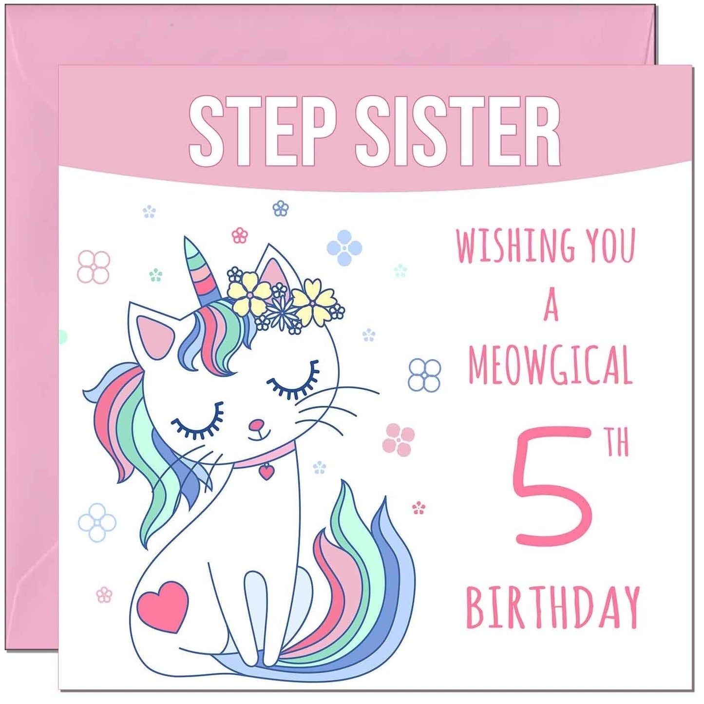 Step Sister Birthday Card - Meowgical Funny Cat