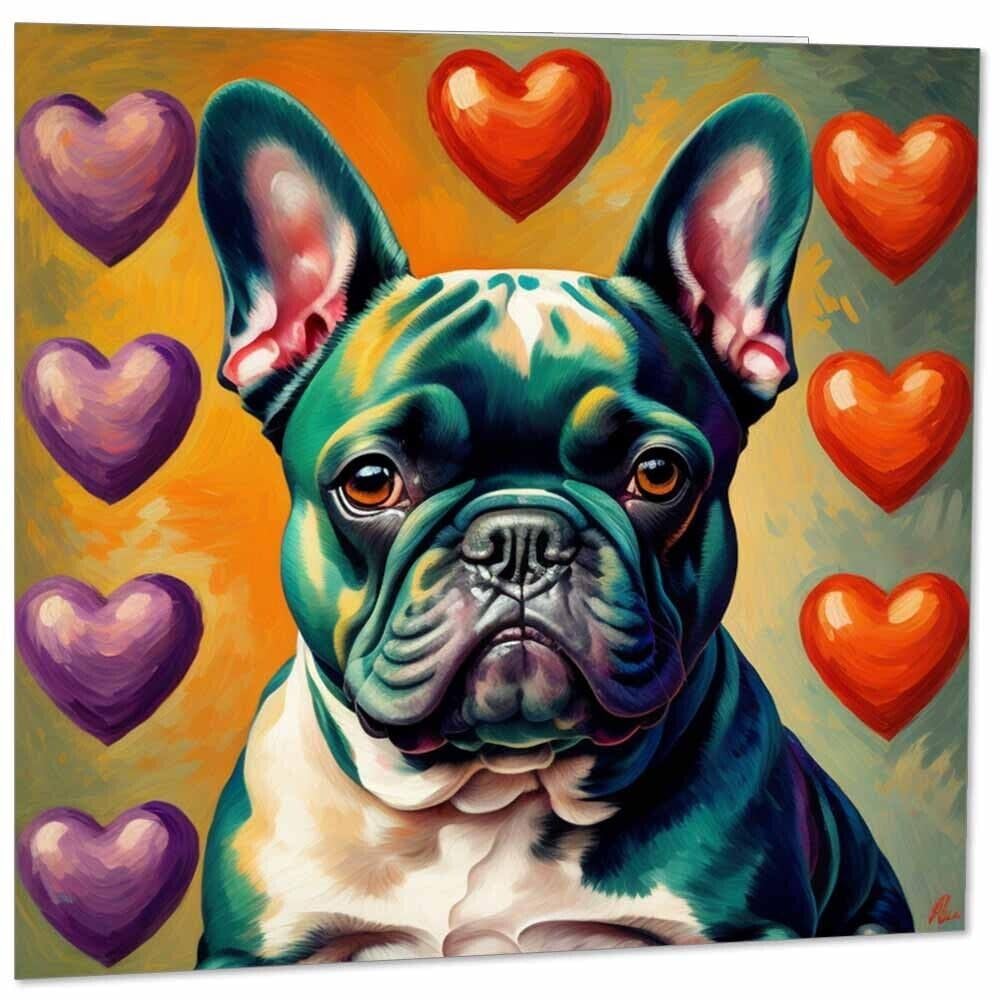 French Bulldog Greeting Card Love Hearts French Bulldog 145mm x 145mm