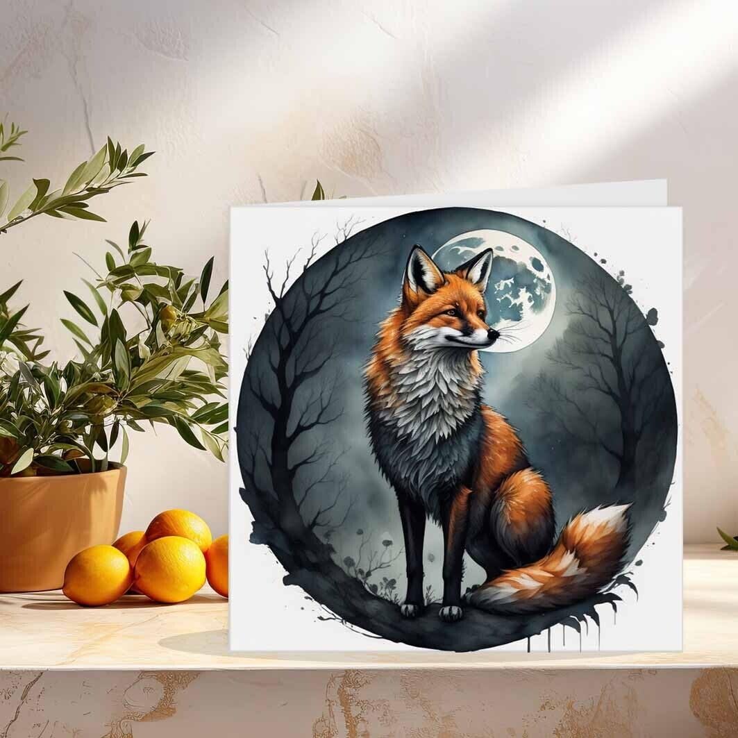 Fox Moon Greeting Card Night Forest 145 x 145mm