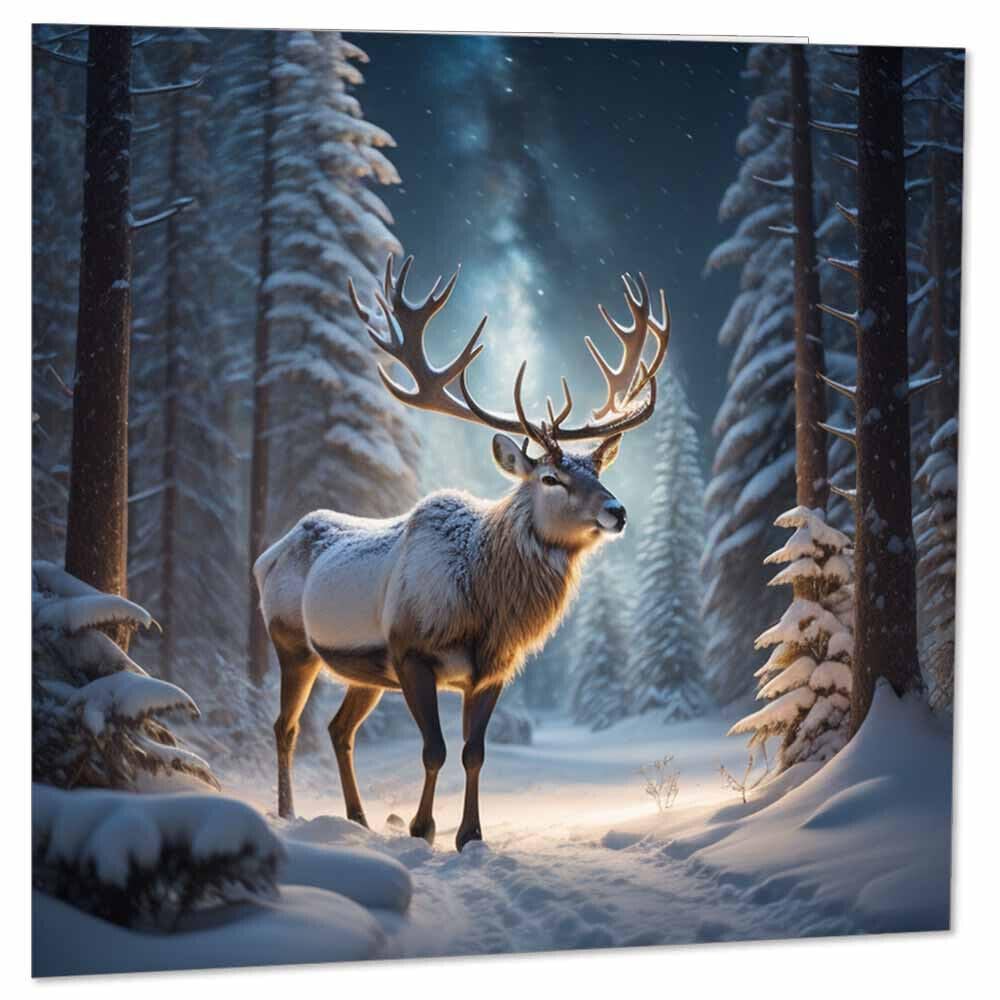 Christmas Card - Reindeer in the Snow - Festive Xmas Cards 145 x 145mm
