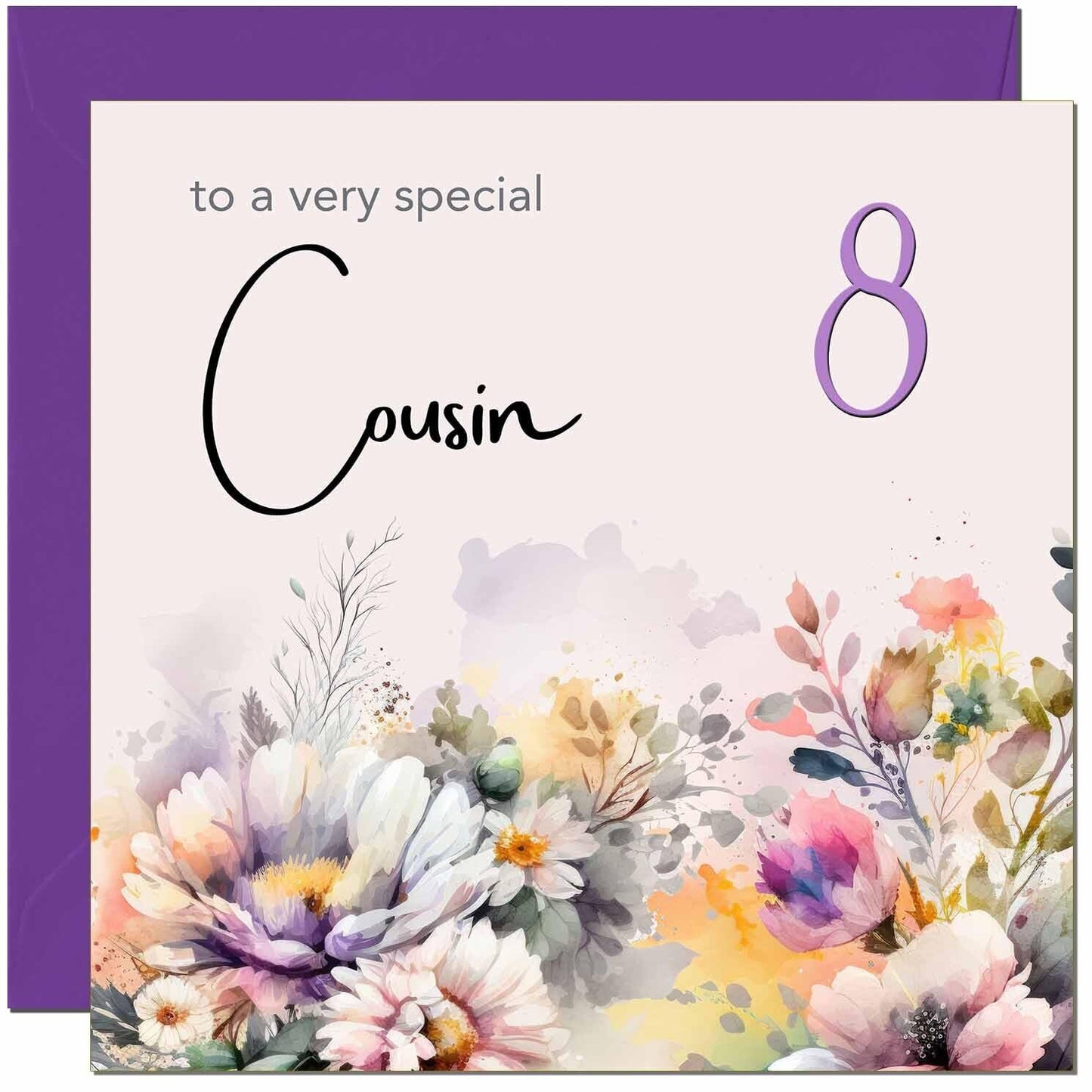 Cousin Birthday Card - Purple Floral Cousin's