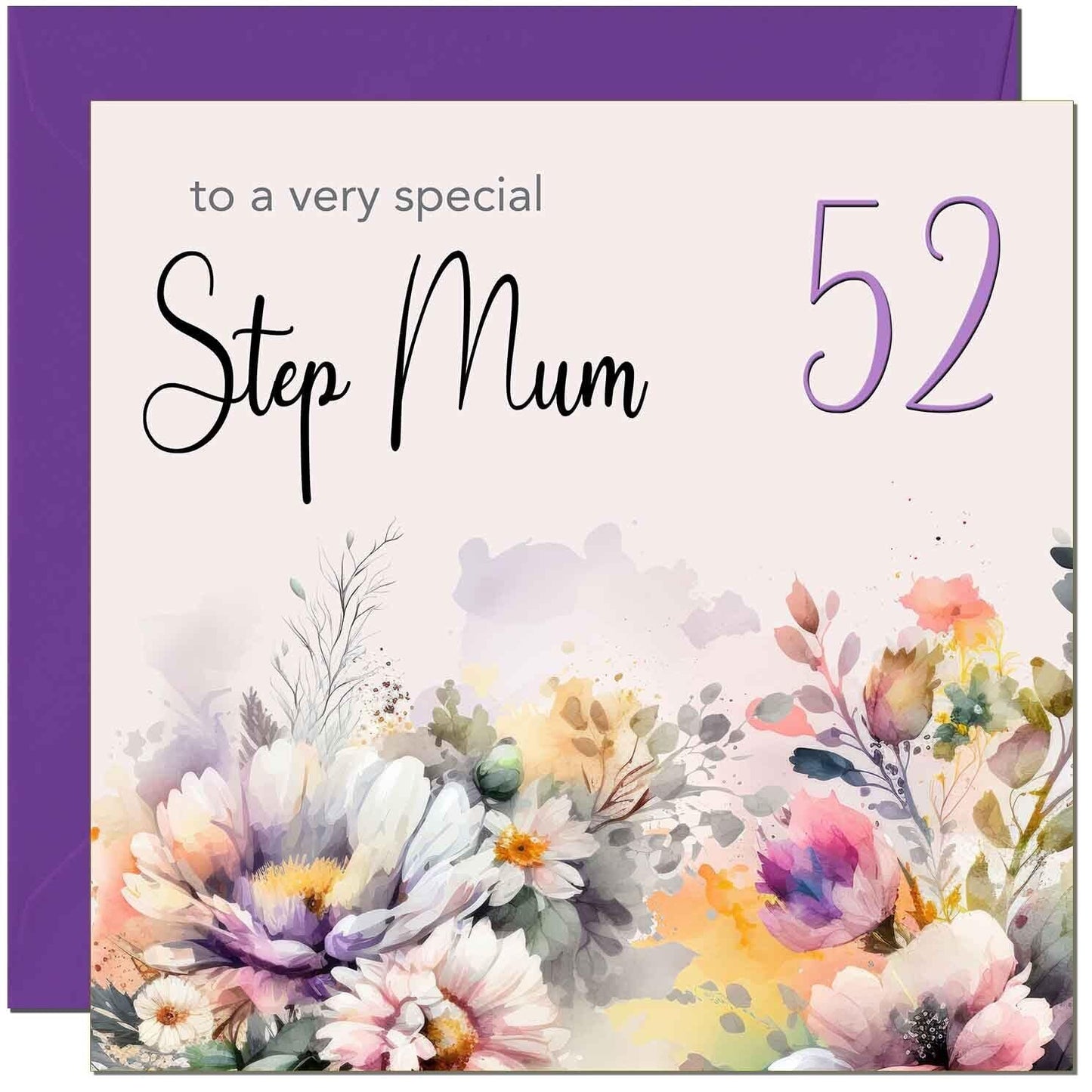 Step Mum Birthday Card - Purple Floral Step Mother