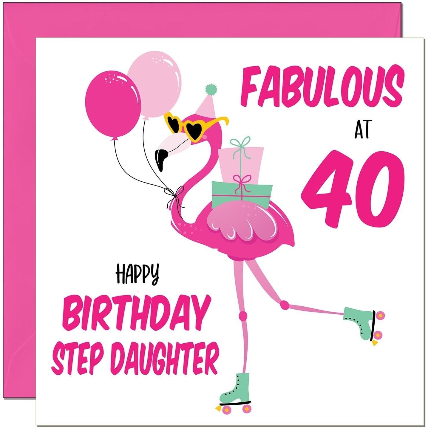 Step Daughter Birthday Card - Fabulous Flamingo - Pink Cute Step-Daughters