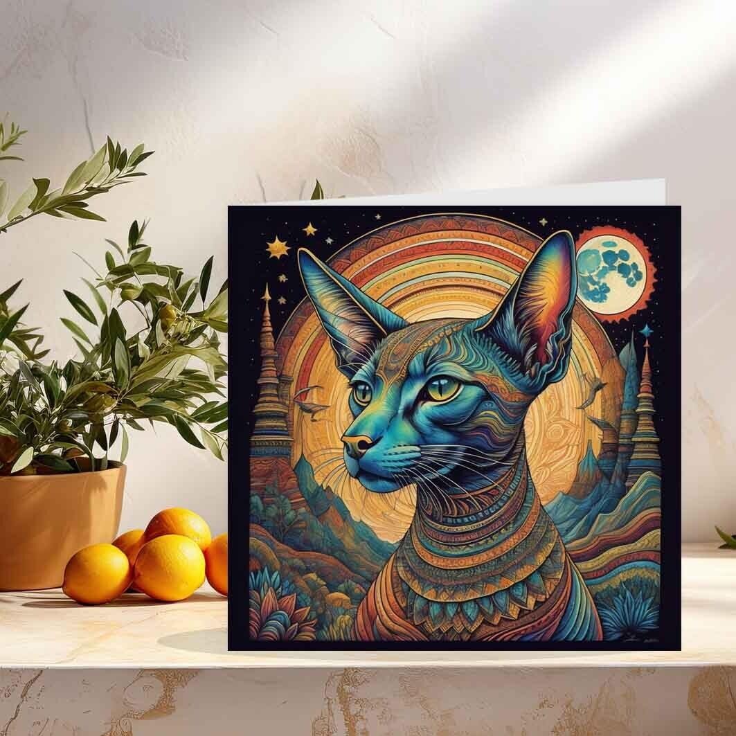 Sphynx Cat Greeting Card - Artistic Sphynx Birthday Card 145 x 145mm