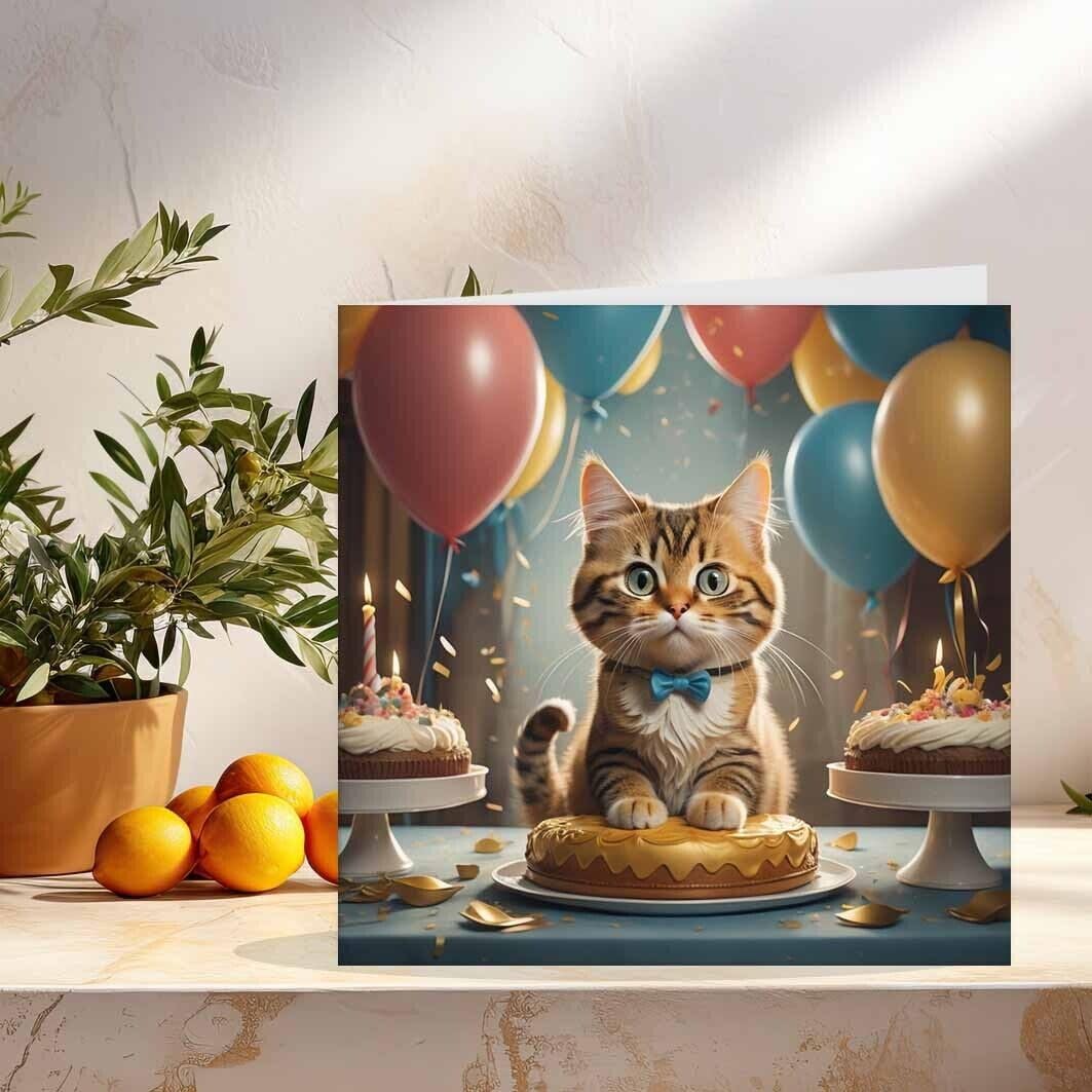 Tabby Cat Birthday Card - Cute Kitty Cat Cards 145 x 145mm