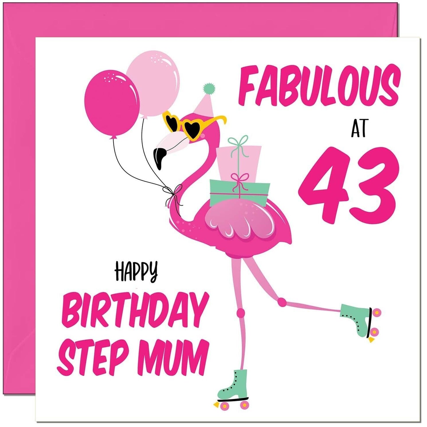 Step Mum Birthday Card - Fabulous Flamingo - Pink Cute Step-Mums