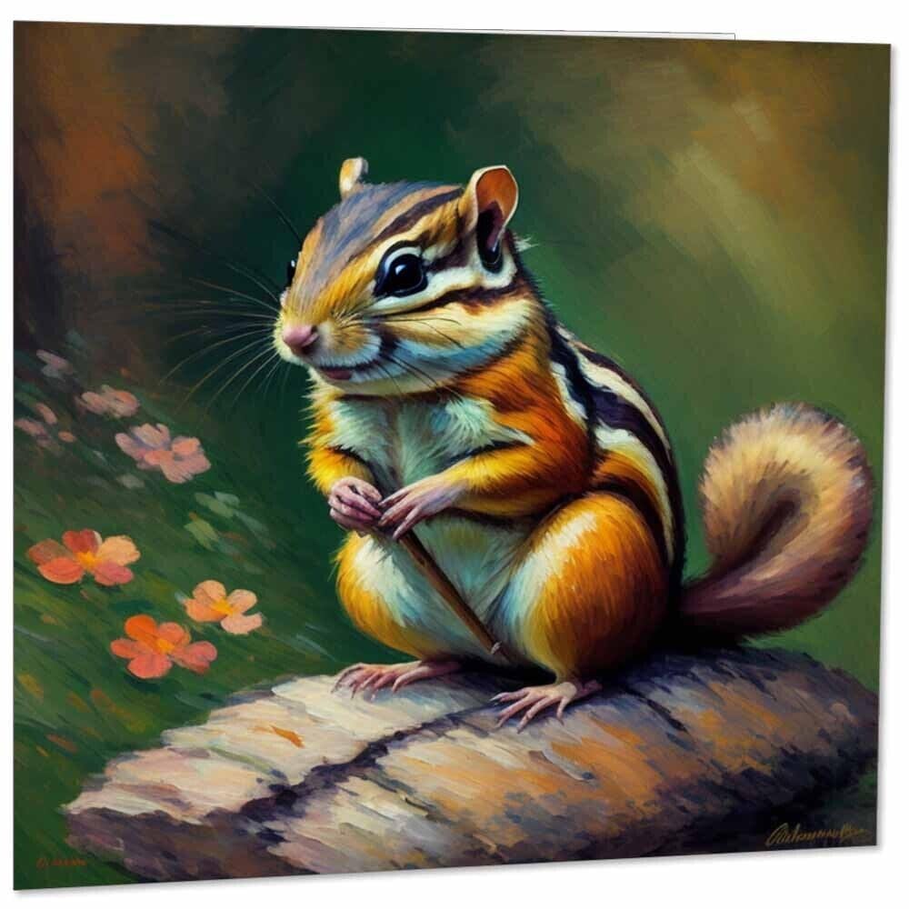 Chipmunk Greeting Card Animal Impressionism Art 145mm x 145mm