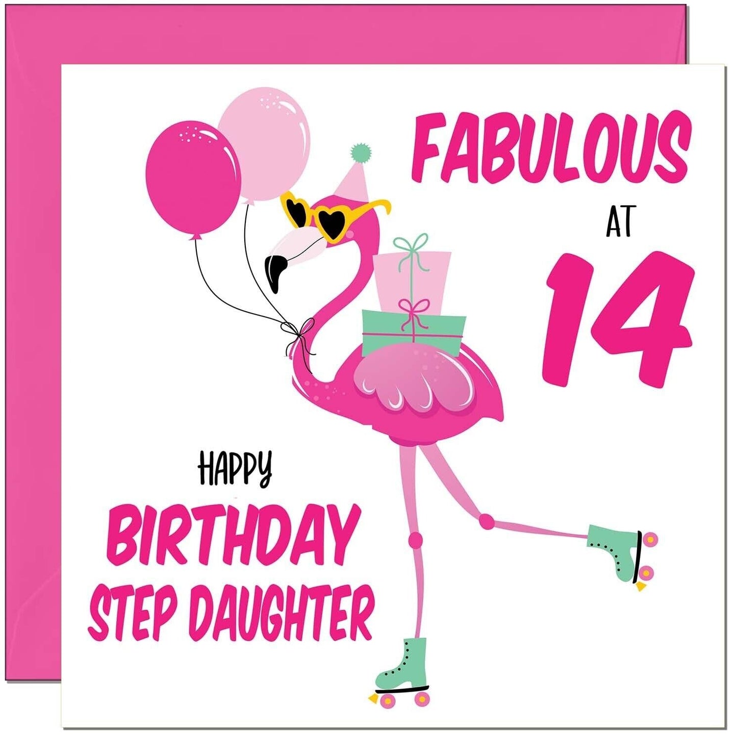 Step Daughter Birthday Card - Fabulous Flamingo - Pink Cute Step-Daughters