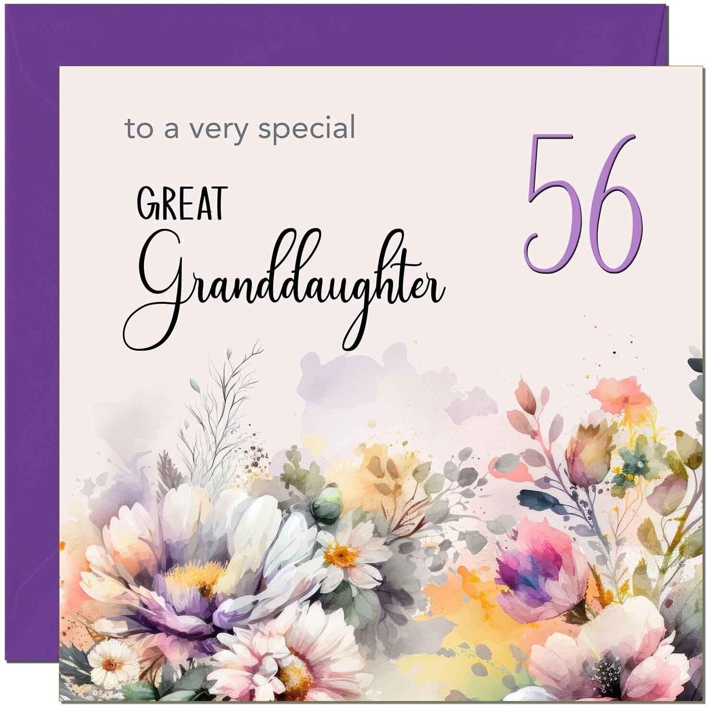 Great Granddaughter Birthday Card - Purple Floral