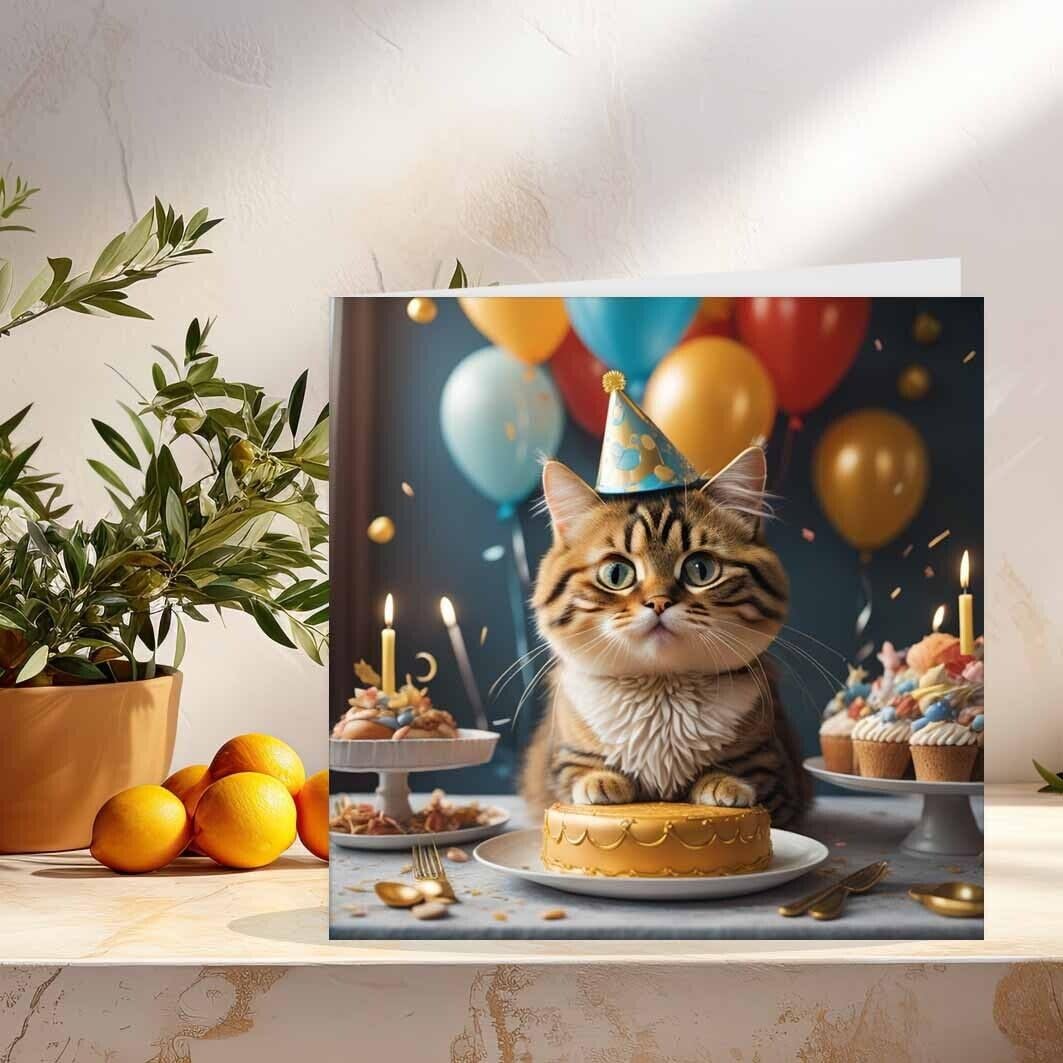 Cat Birthday Cards - Cute Tabby Cat Birthday Card 145 x 145mm