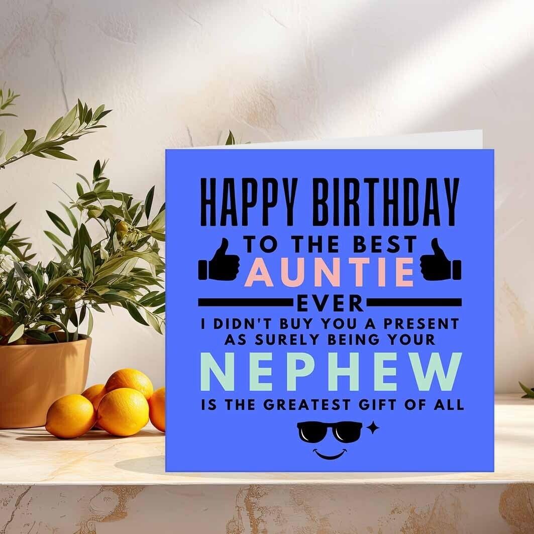 Aunt Birthday Card for Auntie from Nephew - Aunty birthday cards 145 x 145mm