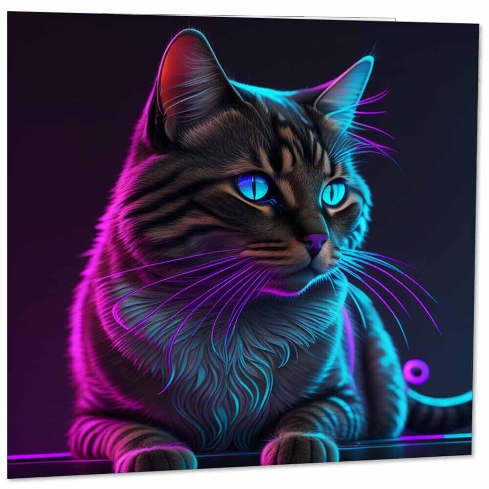 Neon Cat Greeting Card 145mm x 145mm