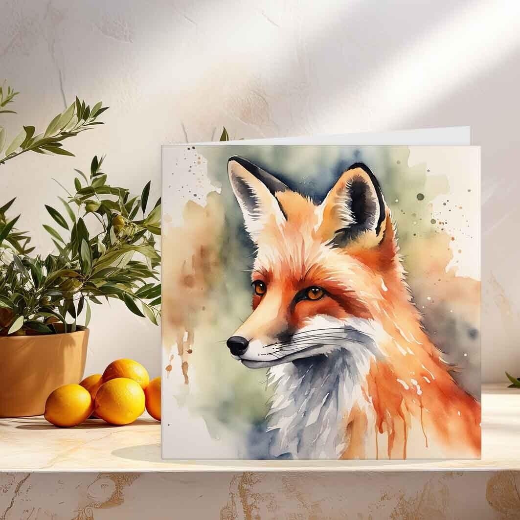 Watercolour Fox Greeting Card - Fox Birthday Card145 x 145mm