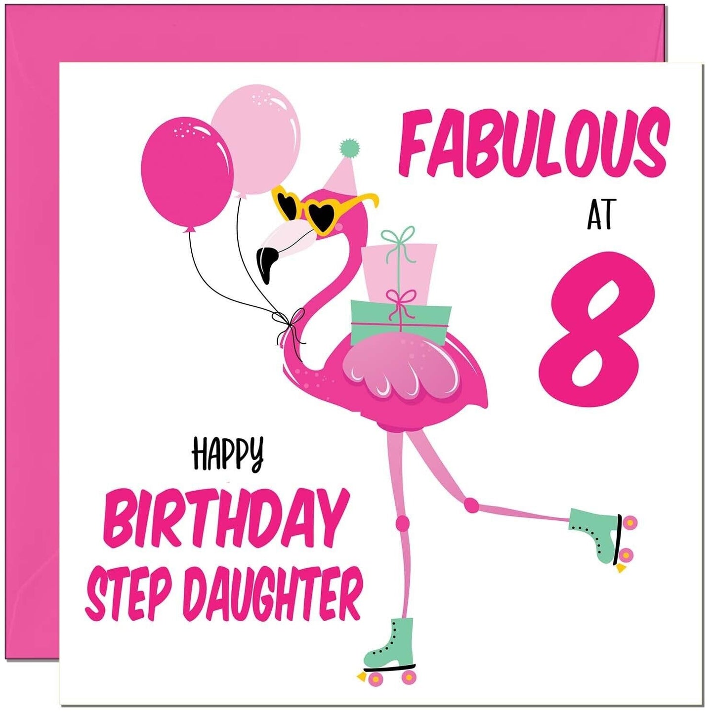 Step Daughter Birthday Card - Fabulous Flamingo - Pink Cute Step-Daughters