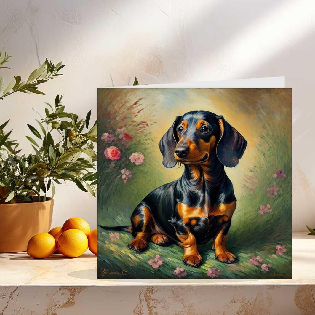 Beautiful Dachshund Greeting Card - Dachshund art birthday card 145mm x 145mm