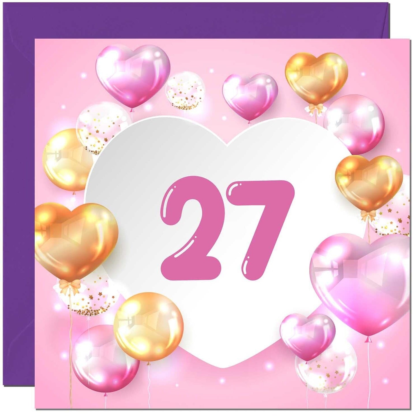 Birthday Card for women Girls Pink Balloon Numbers