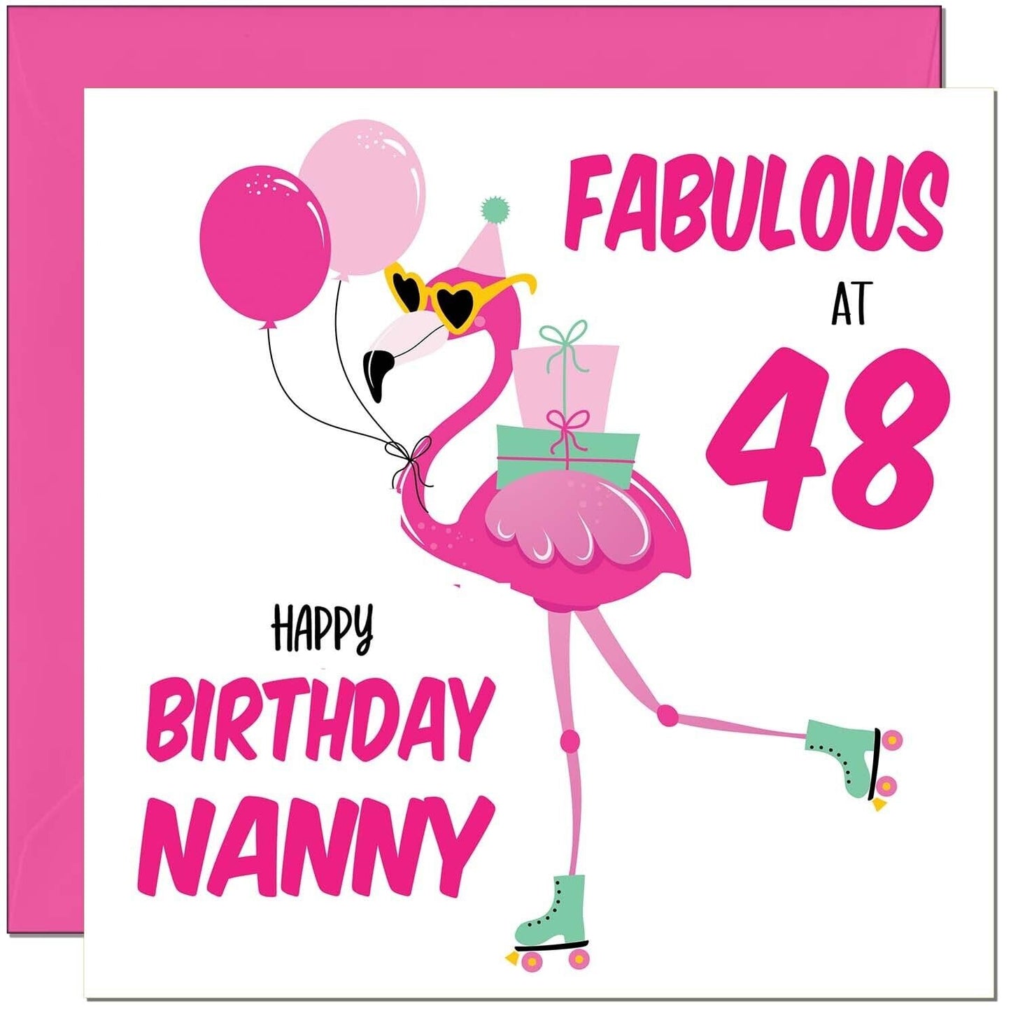 Nanny Birthday Card - Fabulous Flamingo - Ladies Grandmother Pink Cute Grandma