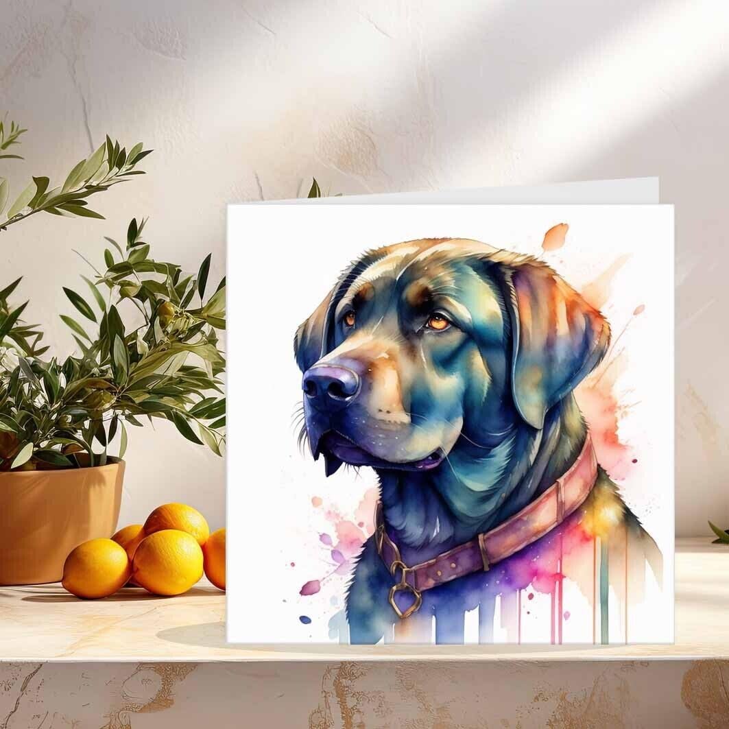 Labrador Watercolour Birthday Card - Black Lab Greeting Card 145 x 145mm