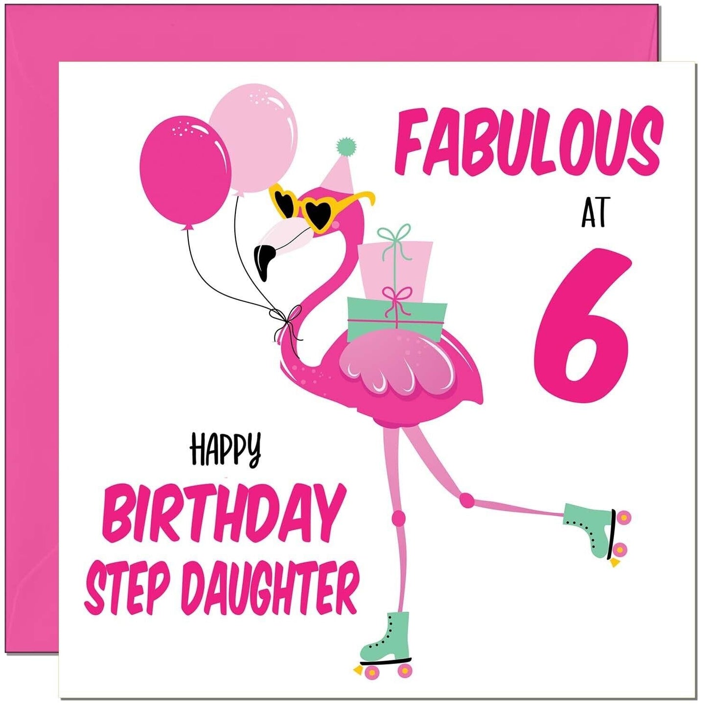 Step Daughter Birthday Card - Fabulous Flamingo - Pink Cute Step-Daughters