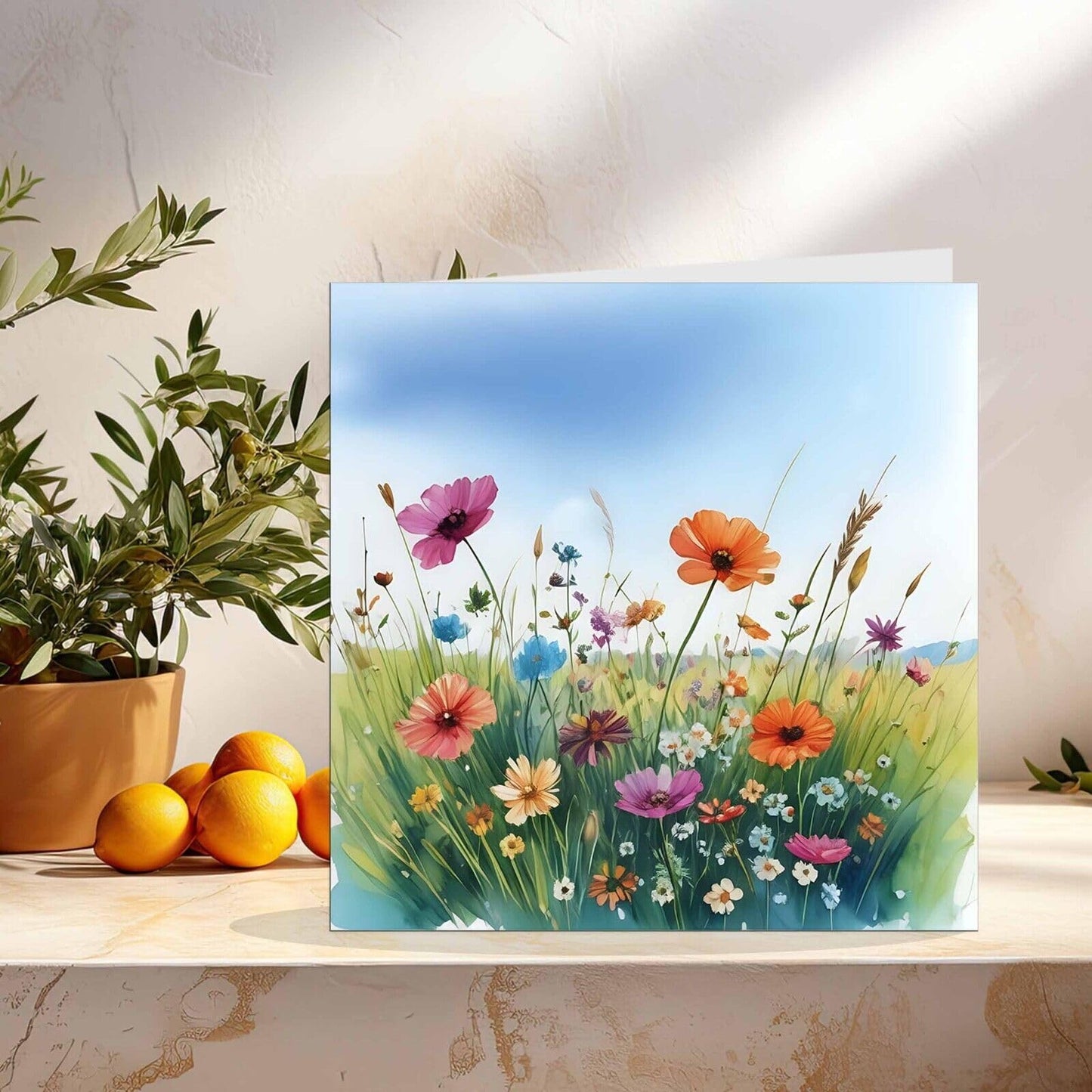 Nature Flowers Grass Sky Art Any Occasion Blank Greeting Card