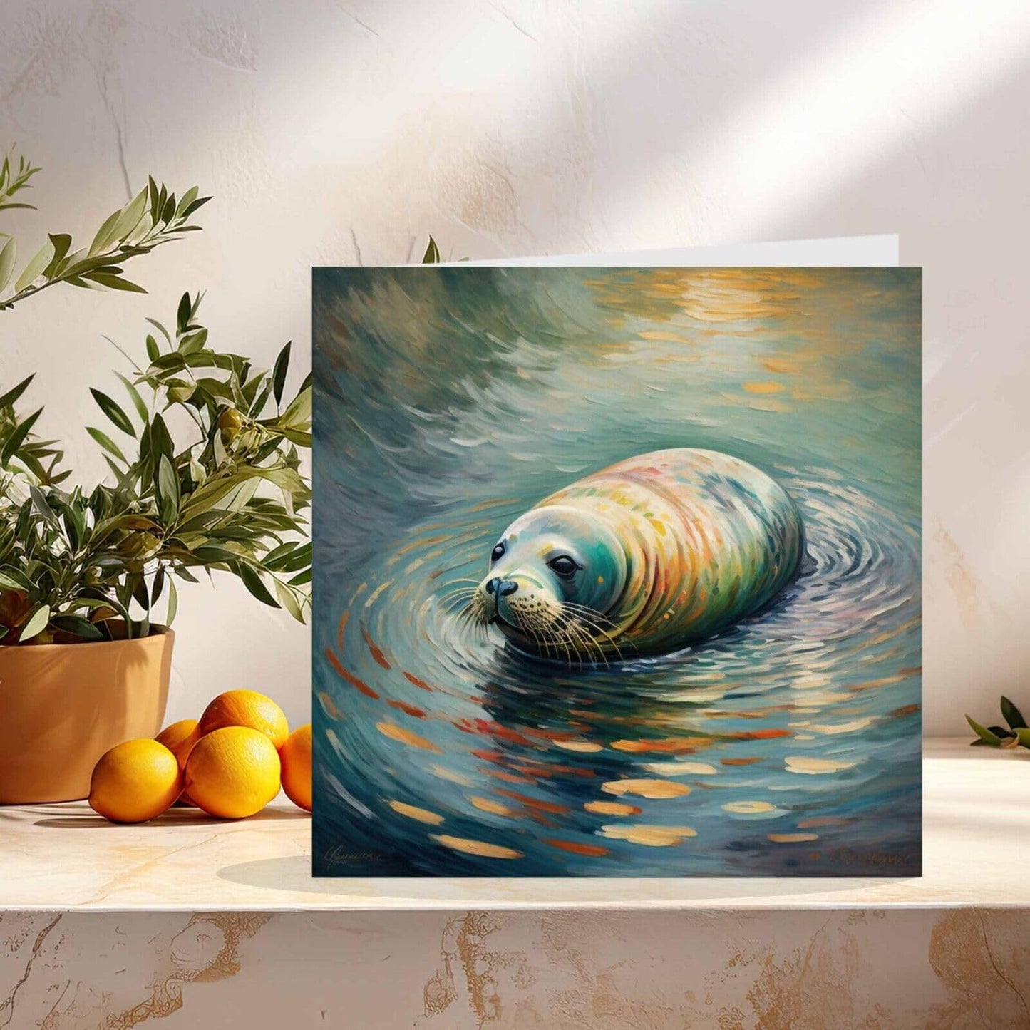 Walrus Greeting Card Animal Impressionism Art 145mm x 145mm