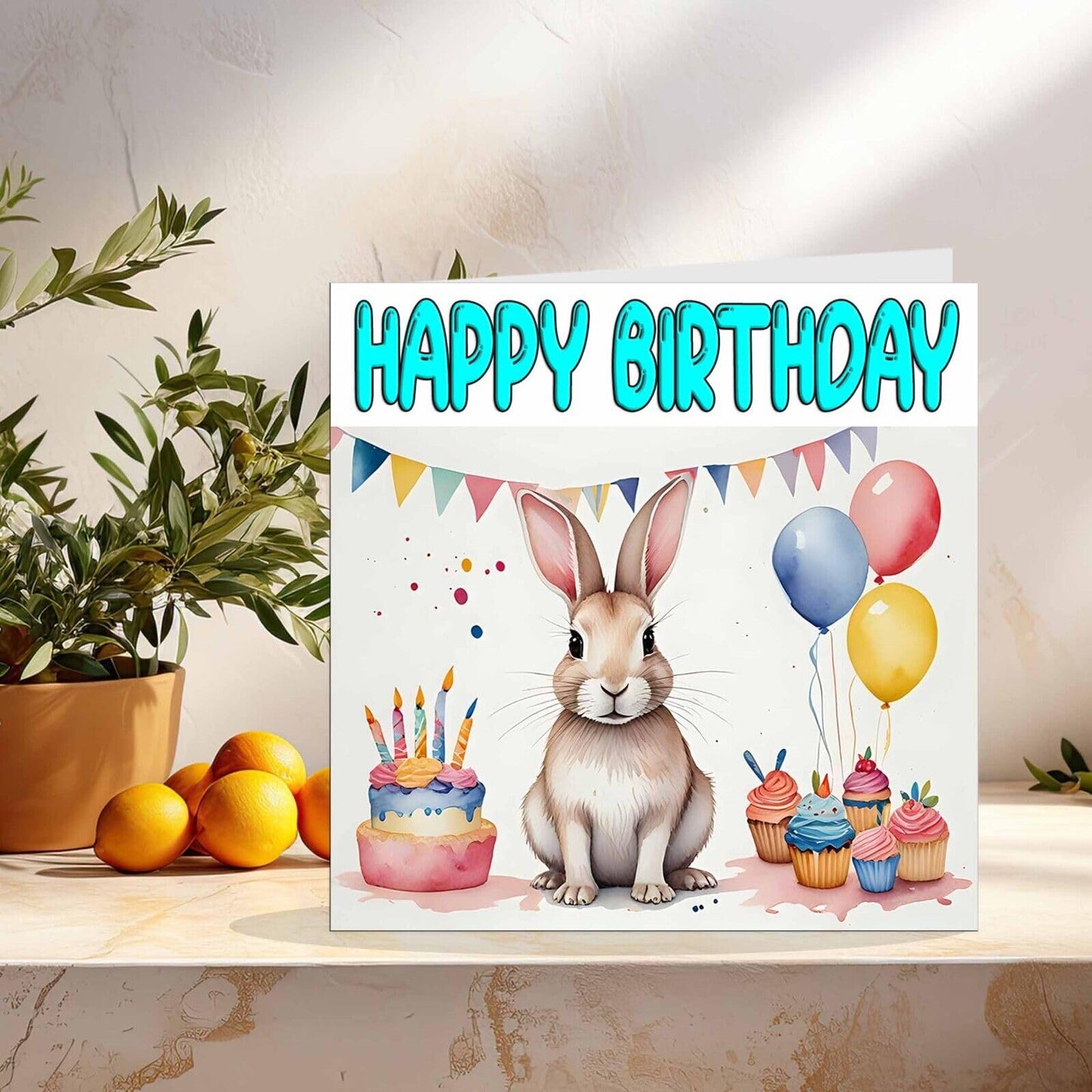 Rabbit Birthday Card - Fun Rabbit Bday Card 145 x 145mm