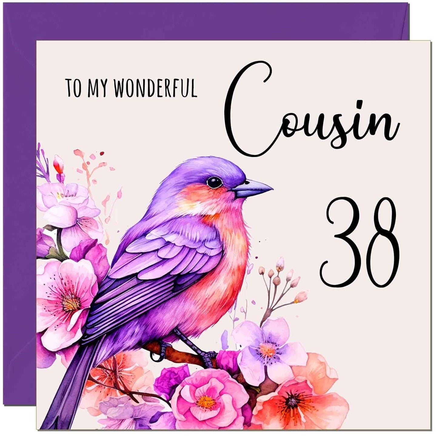 Cousin Birthday Card - Purple Watercolour Bird Cousin's