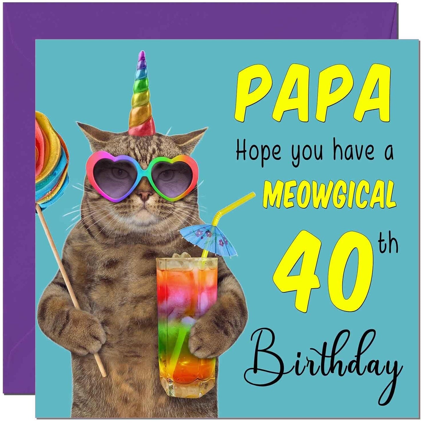 Papa Birthday Card - Meowgical Cat Funny Papa's
