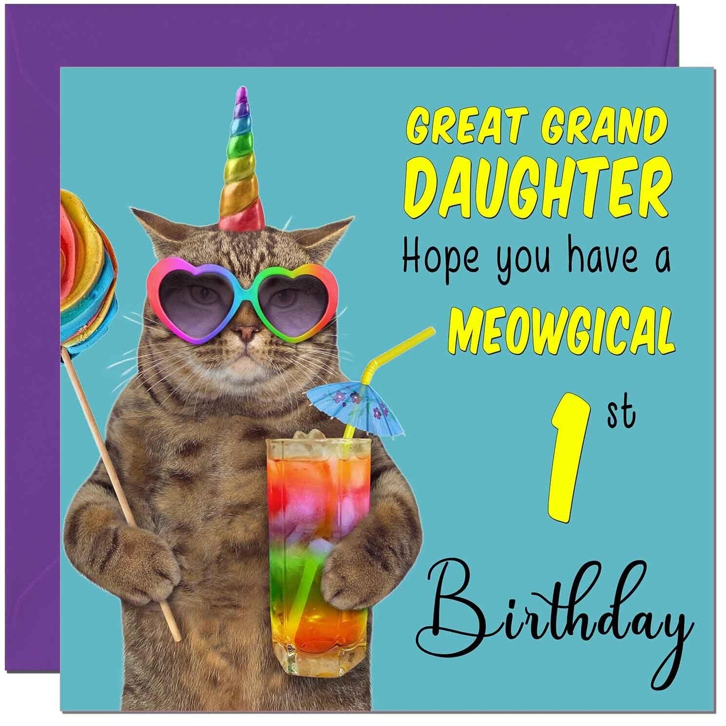 Great Granddaughter Birthday Card - Meowgical Cat Funny