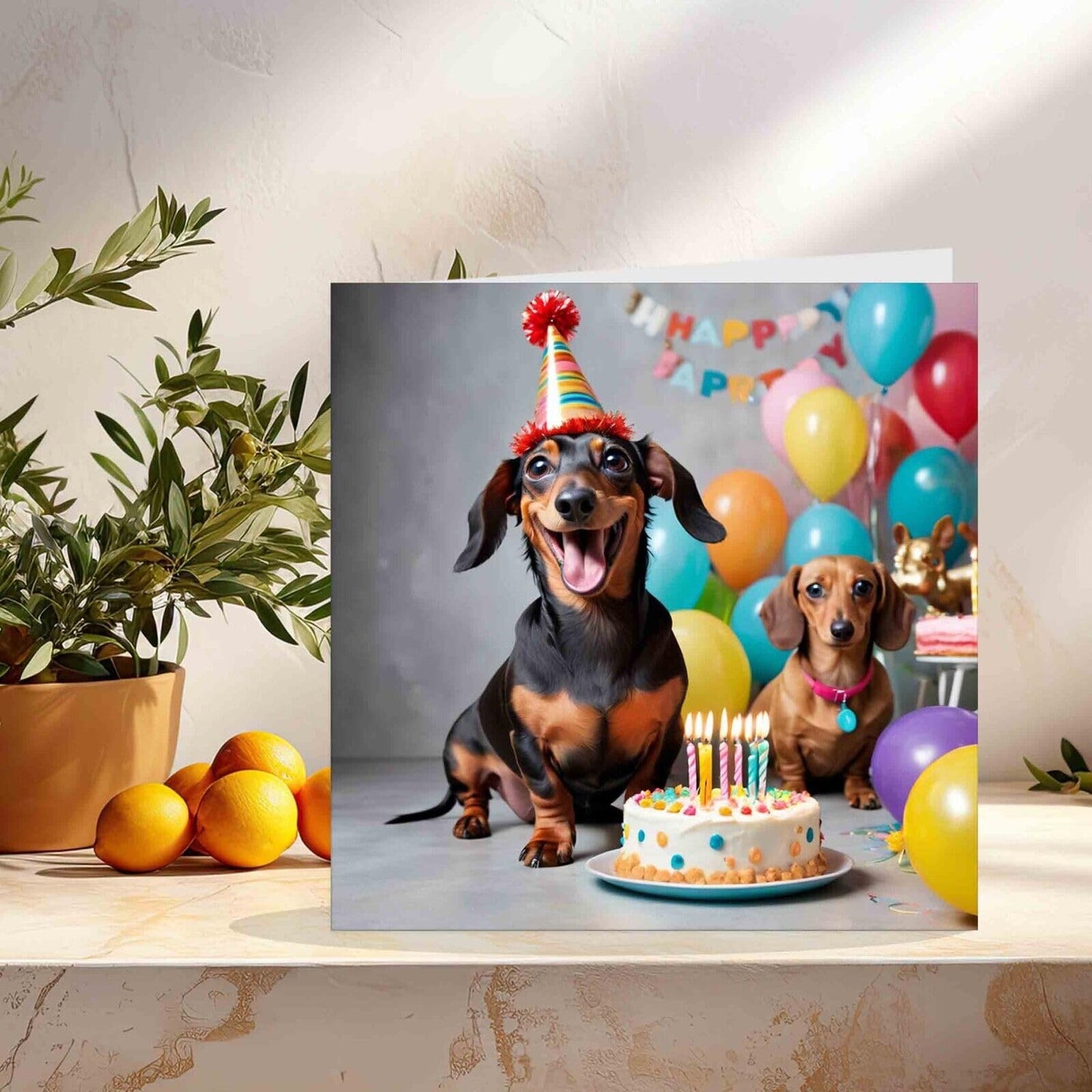 Dachshund Birthday Card - Sausage Dogs Bday Card 145mm x 145mm