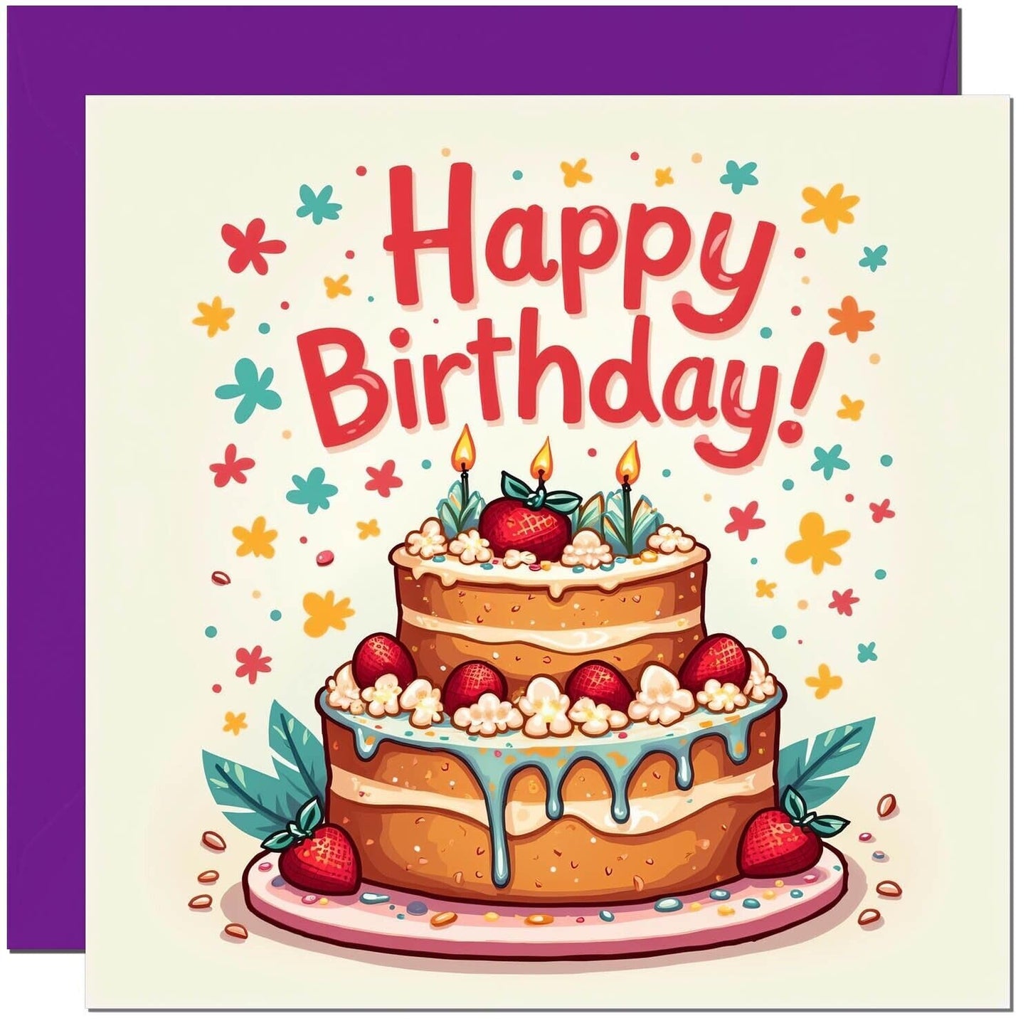 Happy Birthday Card - Celebration Cake Design - Brother Sister Cousin Aunts Bday