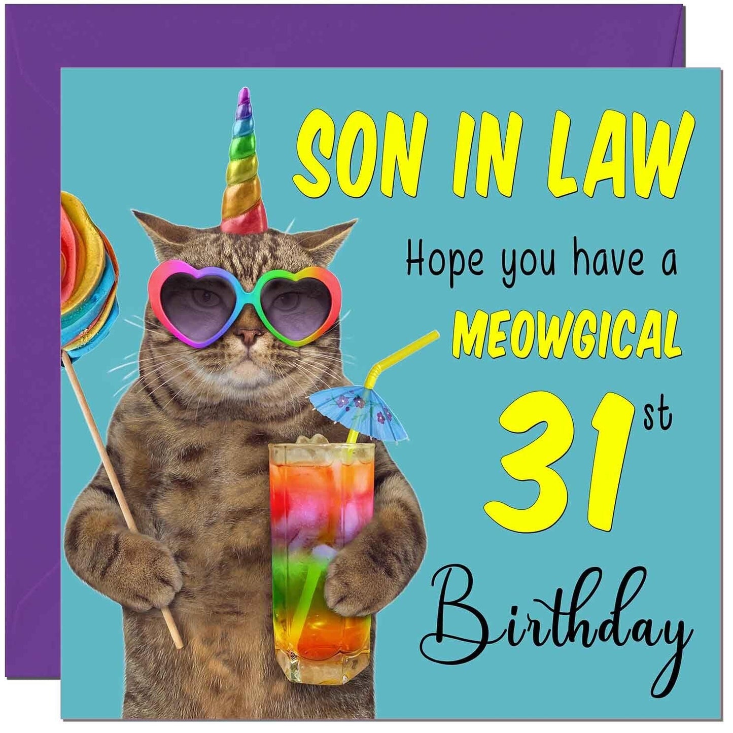 Son in Law Birthday Card - Meowgical Cat Funny Son in Law's