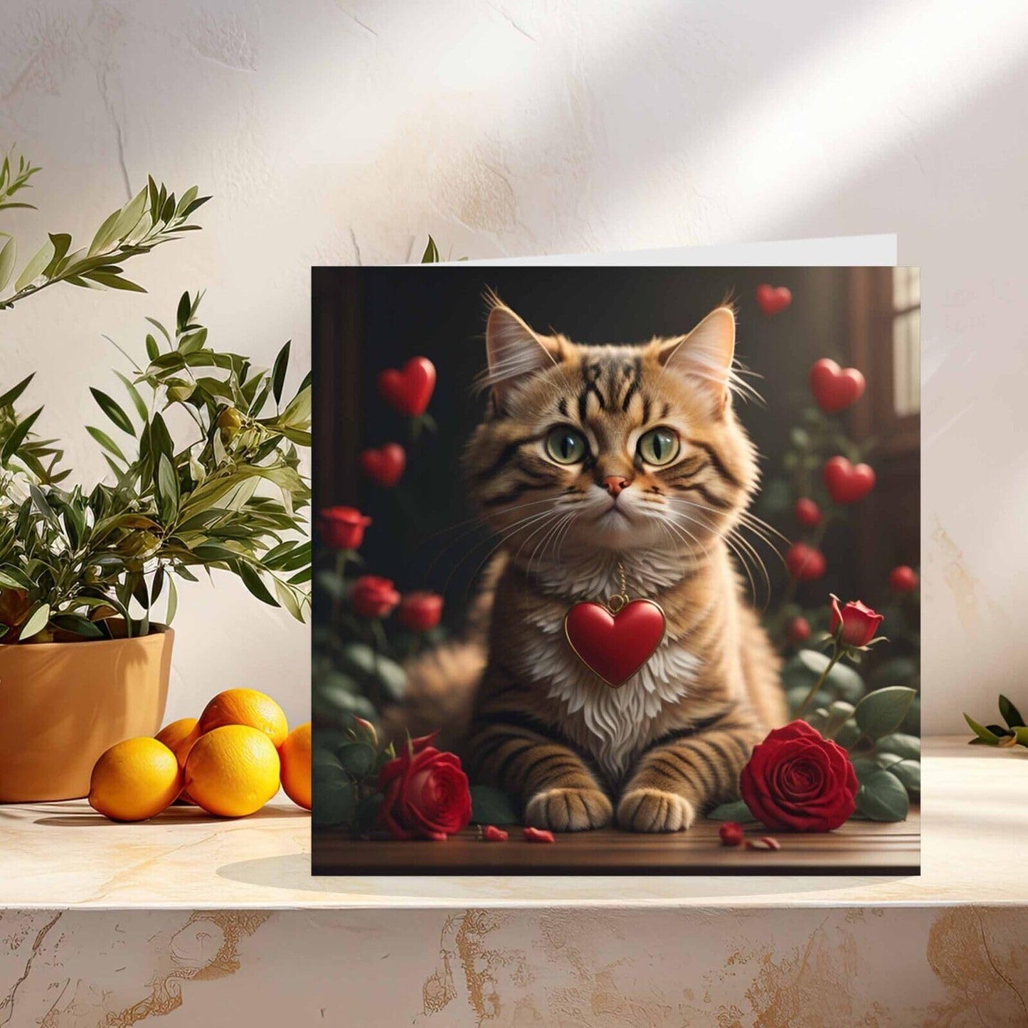 Tabby Cat Valentines Day Card Cute Cat Love Heart Anniversary Card 145mm x 145mm