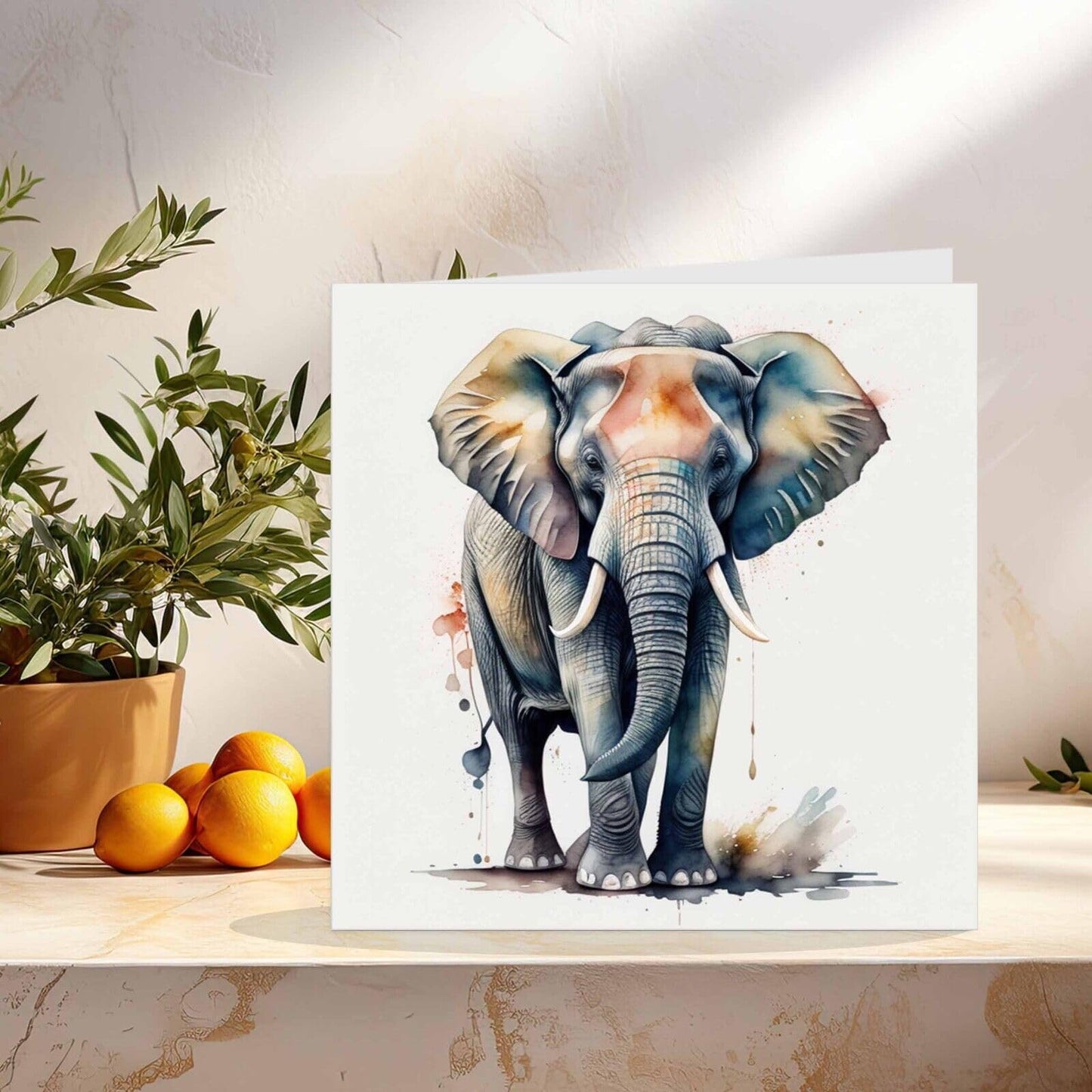 Elephant Watercolour Greeting Card - Watercolor Animal 145mm x 145mm