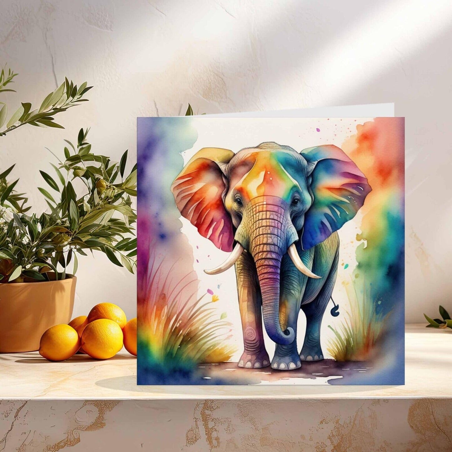 Watercolour Elephant Greeting Card - Watercolor Animal 145mm x 145mm