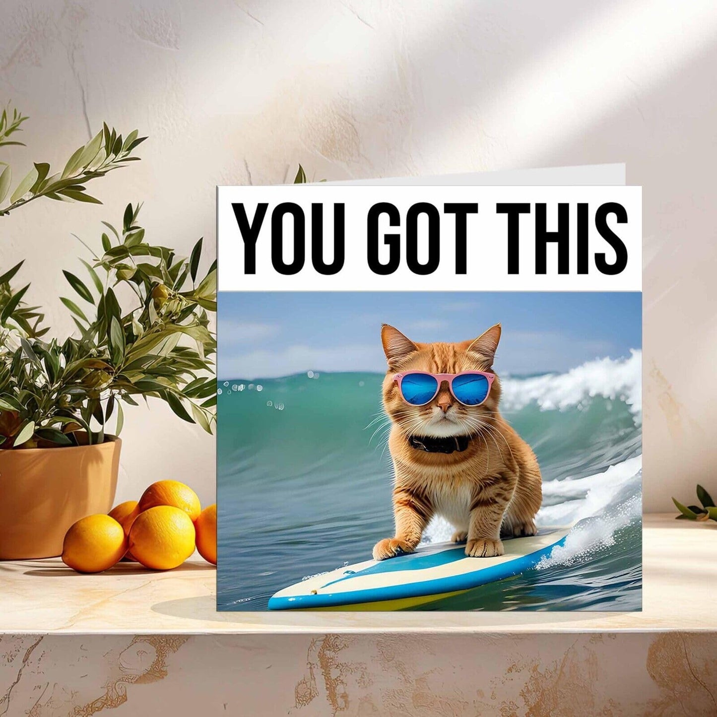 Good Luck Card Cat Surfing - Colleague Leaving Card Co Worker New Job Card