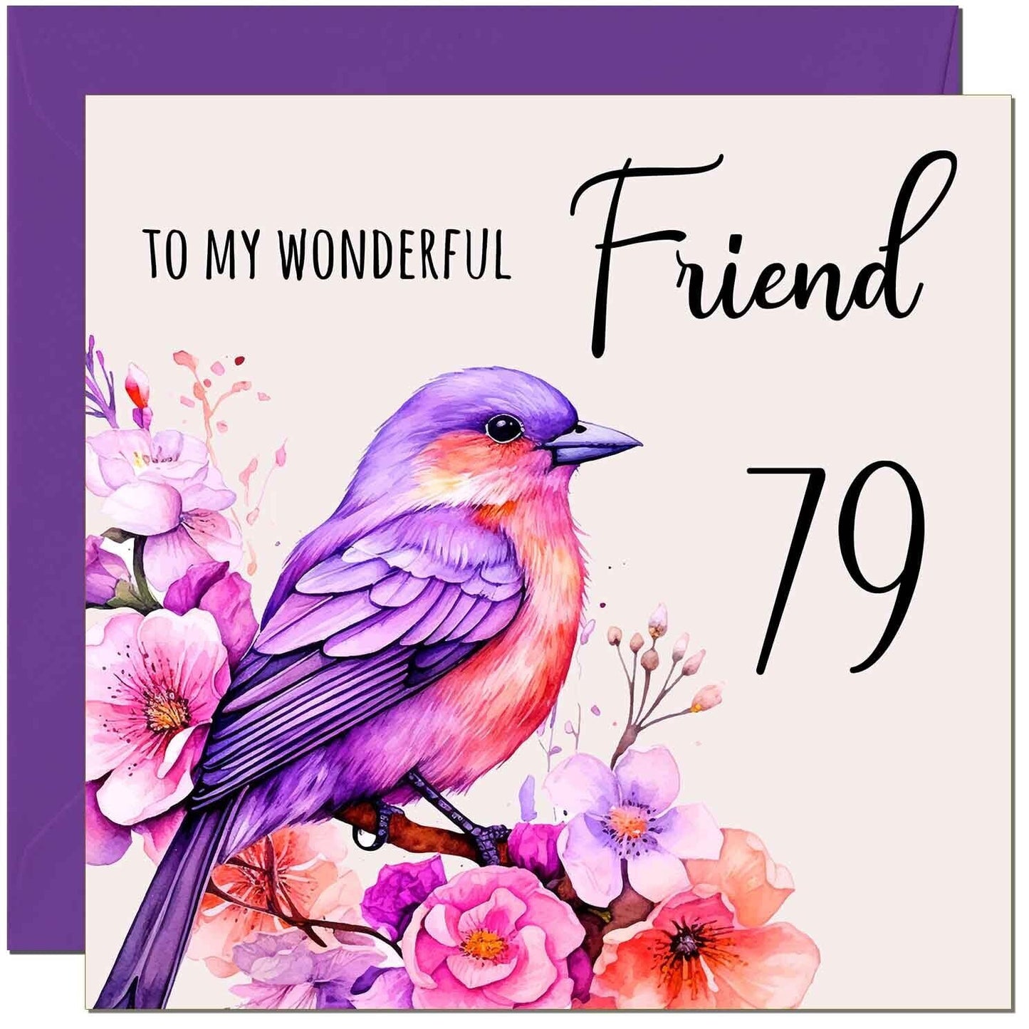 Friend Birthday Card - Purple Watercolour Bird Friends