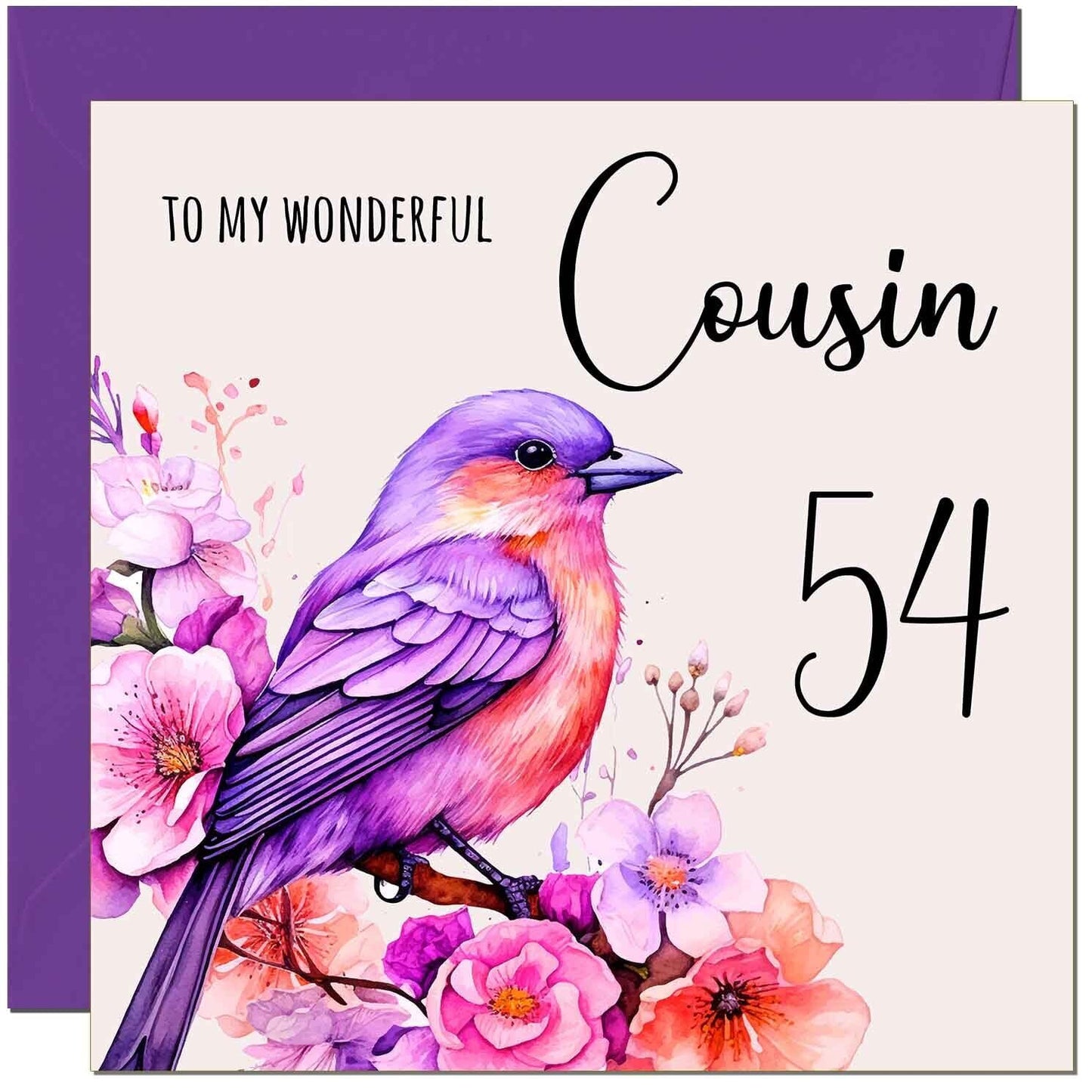Cousin Birthday Card - Purple Watercolour Bird Cousin's