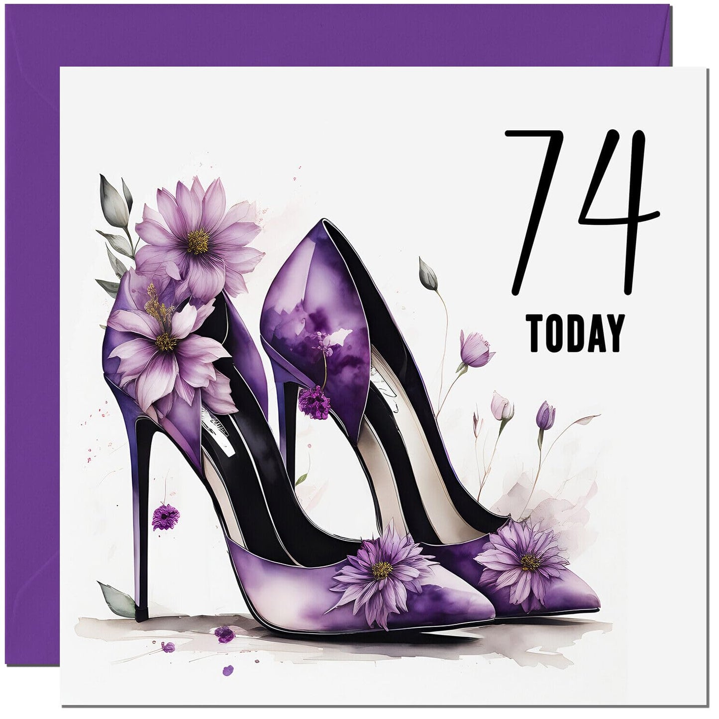 Birthday Card for women - Purple Heels Flowers Classy Elegant