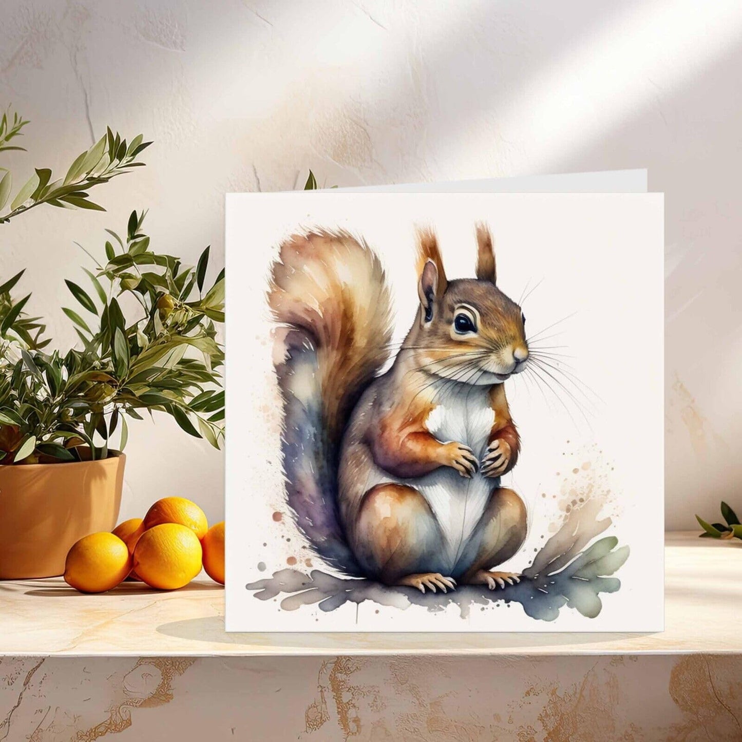 Watercolour Squirrel Greeting Card - Squirrel Animal Card 145mm x 145mm
