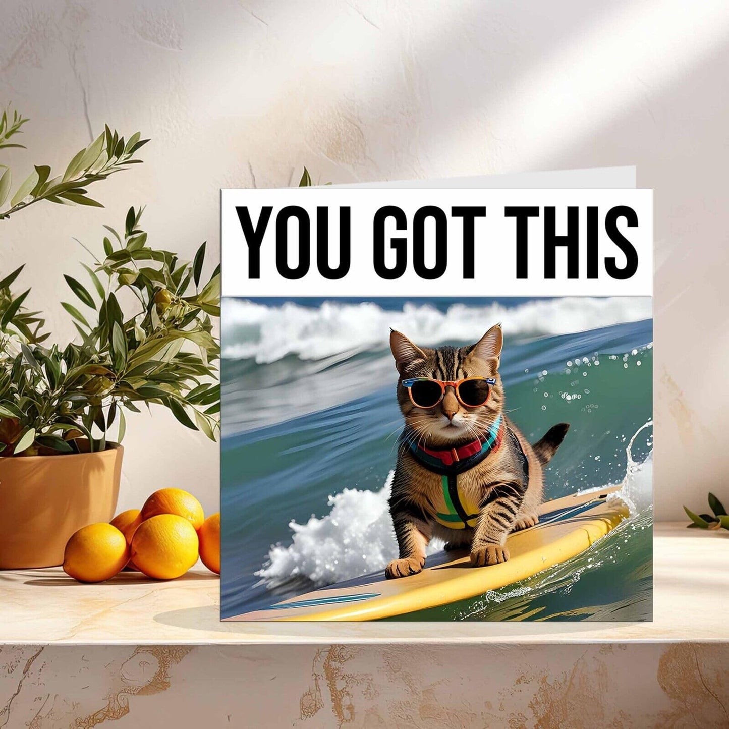 Good Luck Card You Got This - Surfing Cat - Colleague Leaving Card Co Worker