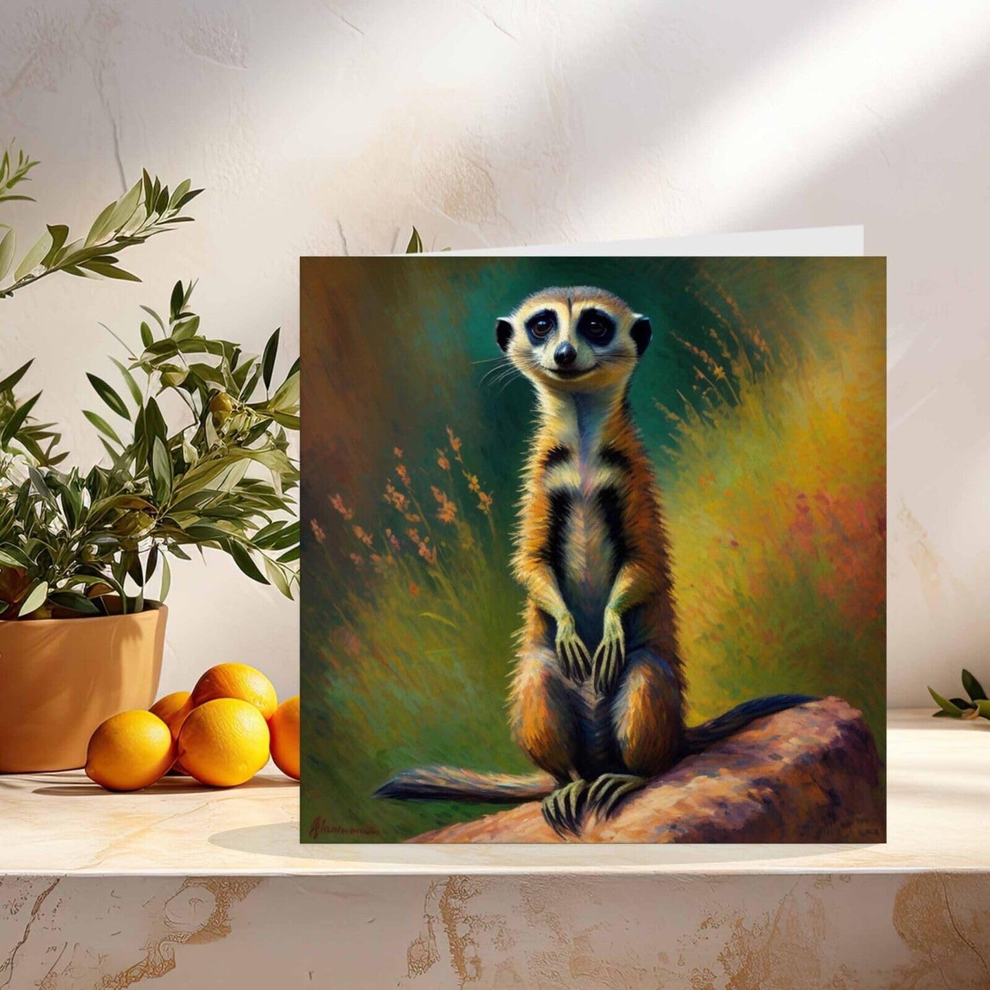 Meerkat Greeting Card Animal Impressionism Art 145mm x 145mm