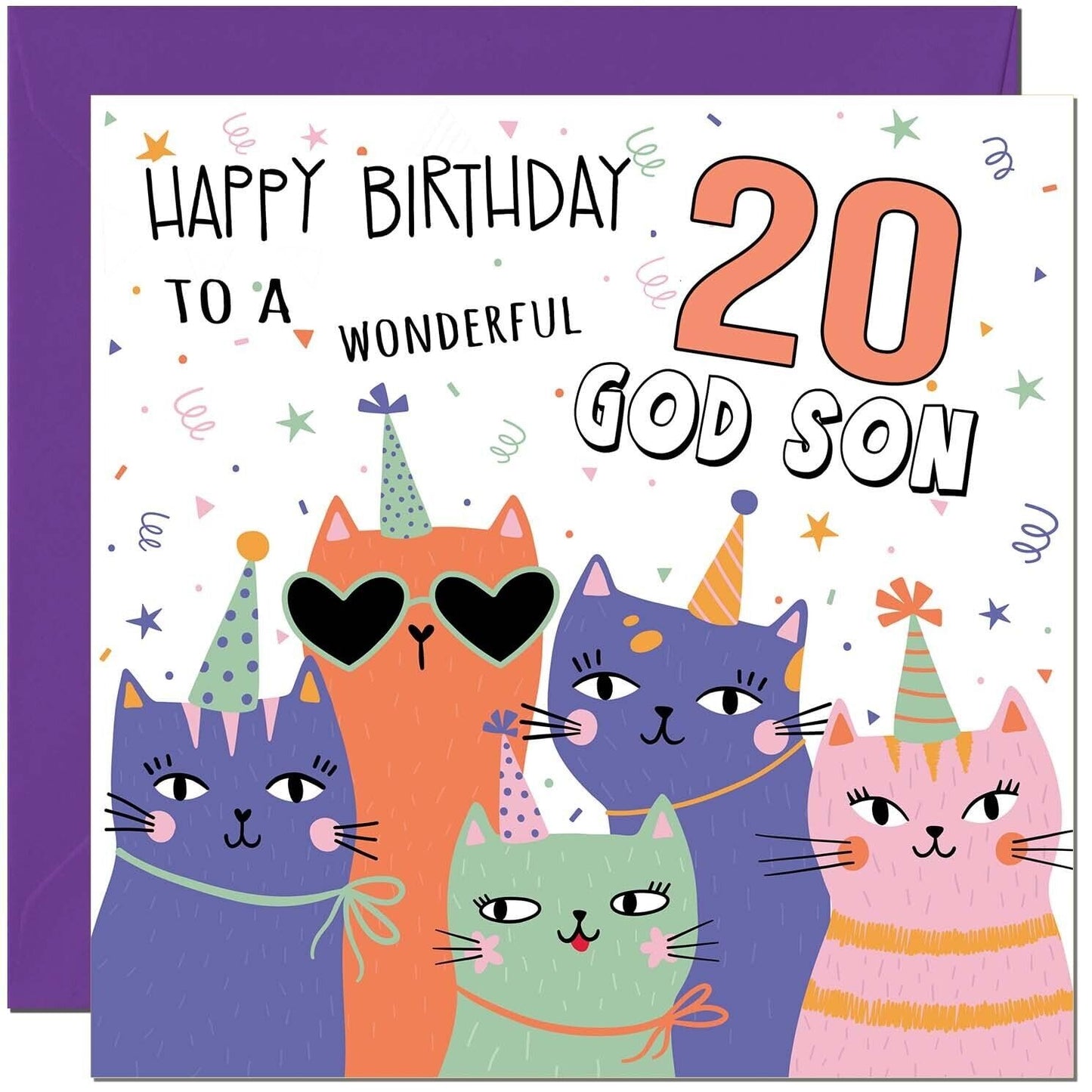 God Son Birthday Card - Childrens Cute Cat God Sons