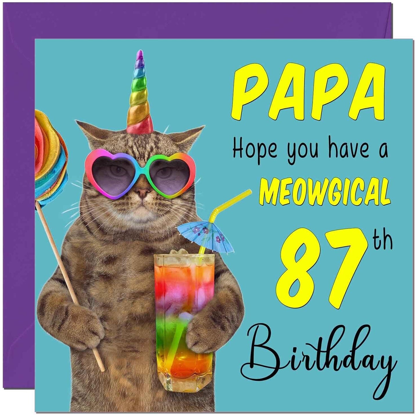 Papa Birthday Card - Meowgical Cat Funny Papa's