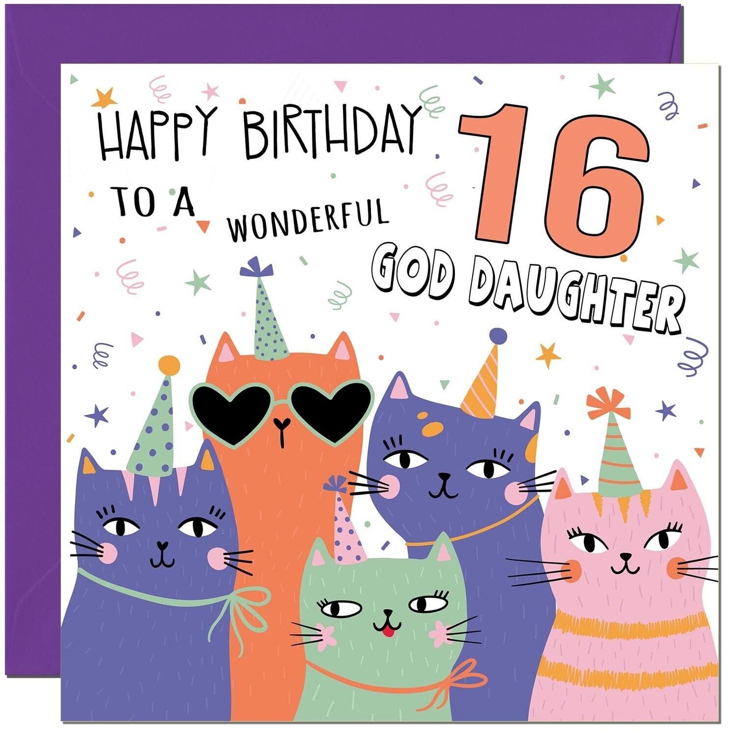 God Daughter Birthday Card - Childrens Cute Cat God Daughters