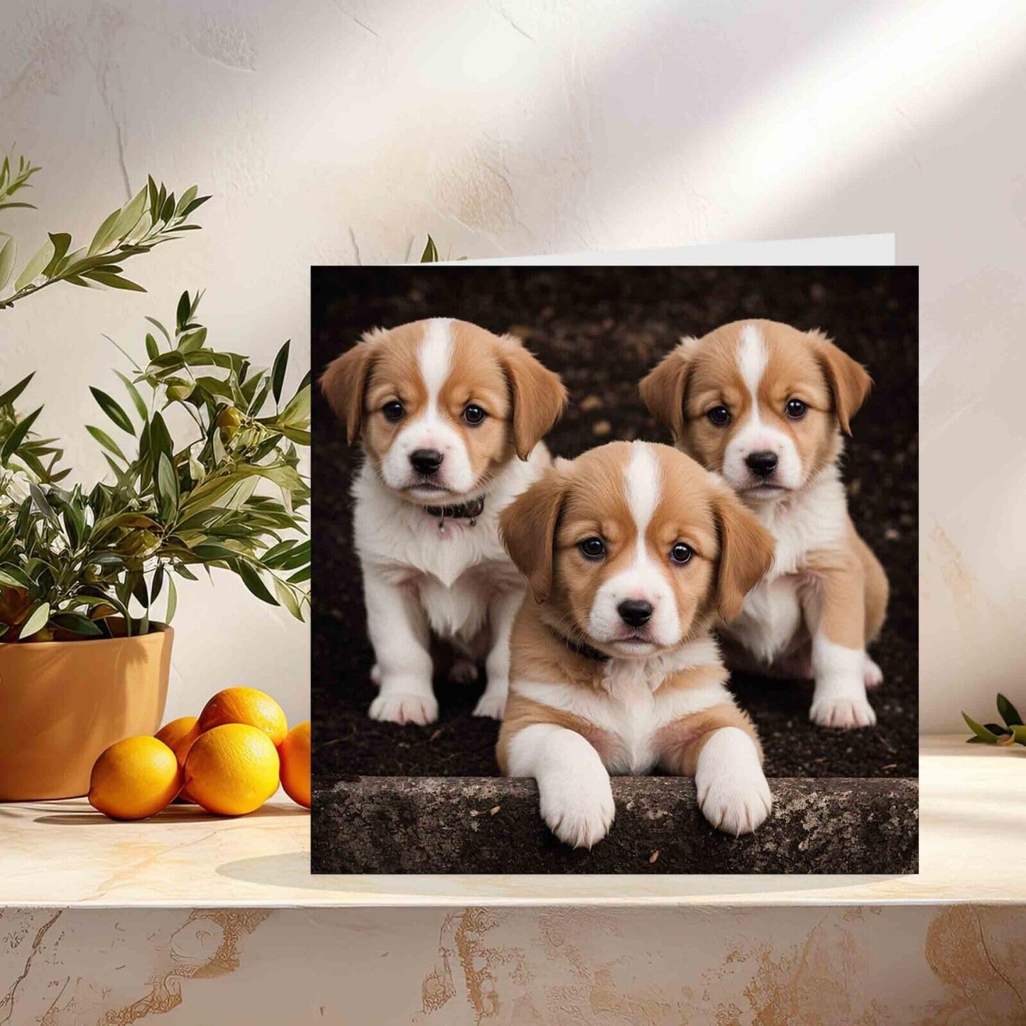 Cute Puppies Greeting Card - Adorable Puppy 145mm x 145mm