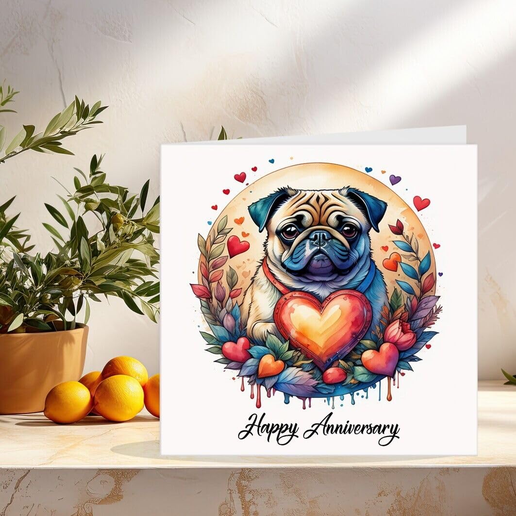 Pug Anniversary Card - Happy Anniversary - For Husband Wife 145mm x 145mm