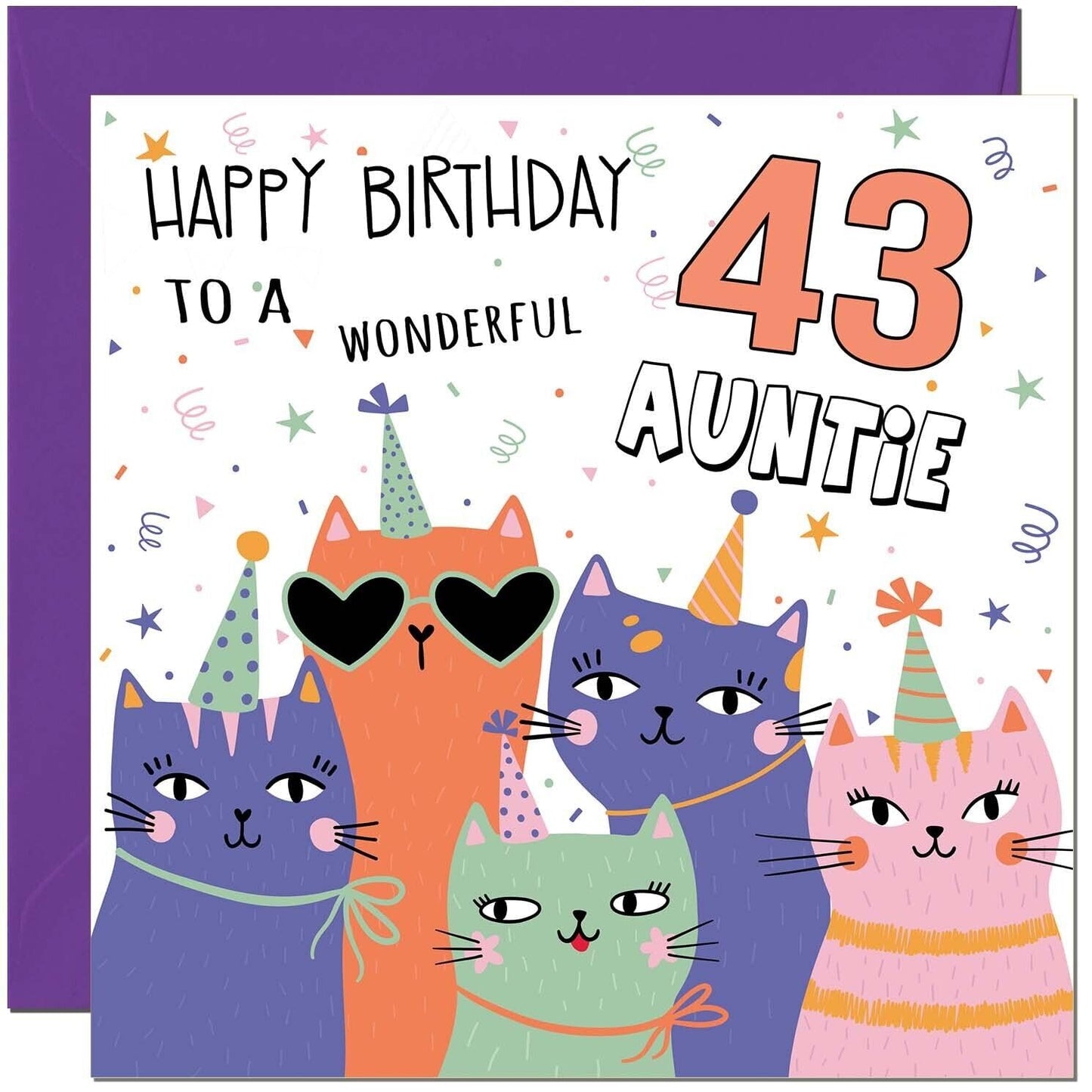 Auntie Birthday Card - Childrens Cute Cat Aunt