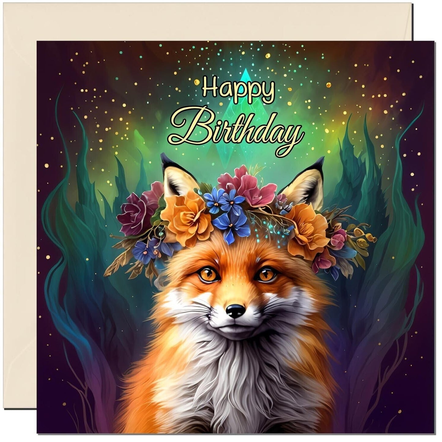 Beautiful Fox birthday Card - With Ivory Envelope 145 x 145mm