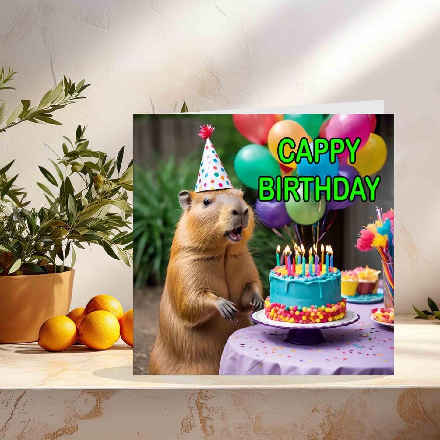 Capybara Birthday Card - Cappy Birthday - Cute Capybara bday Card 145mm x 145mm